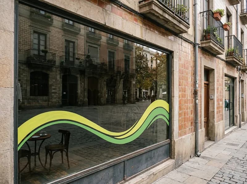 A montra de uma clínica com uma onda verde pintada